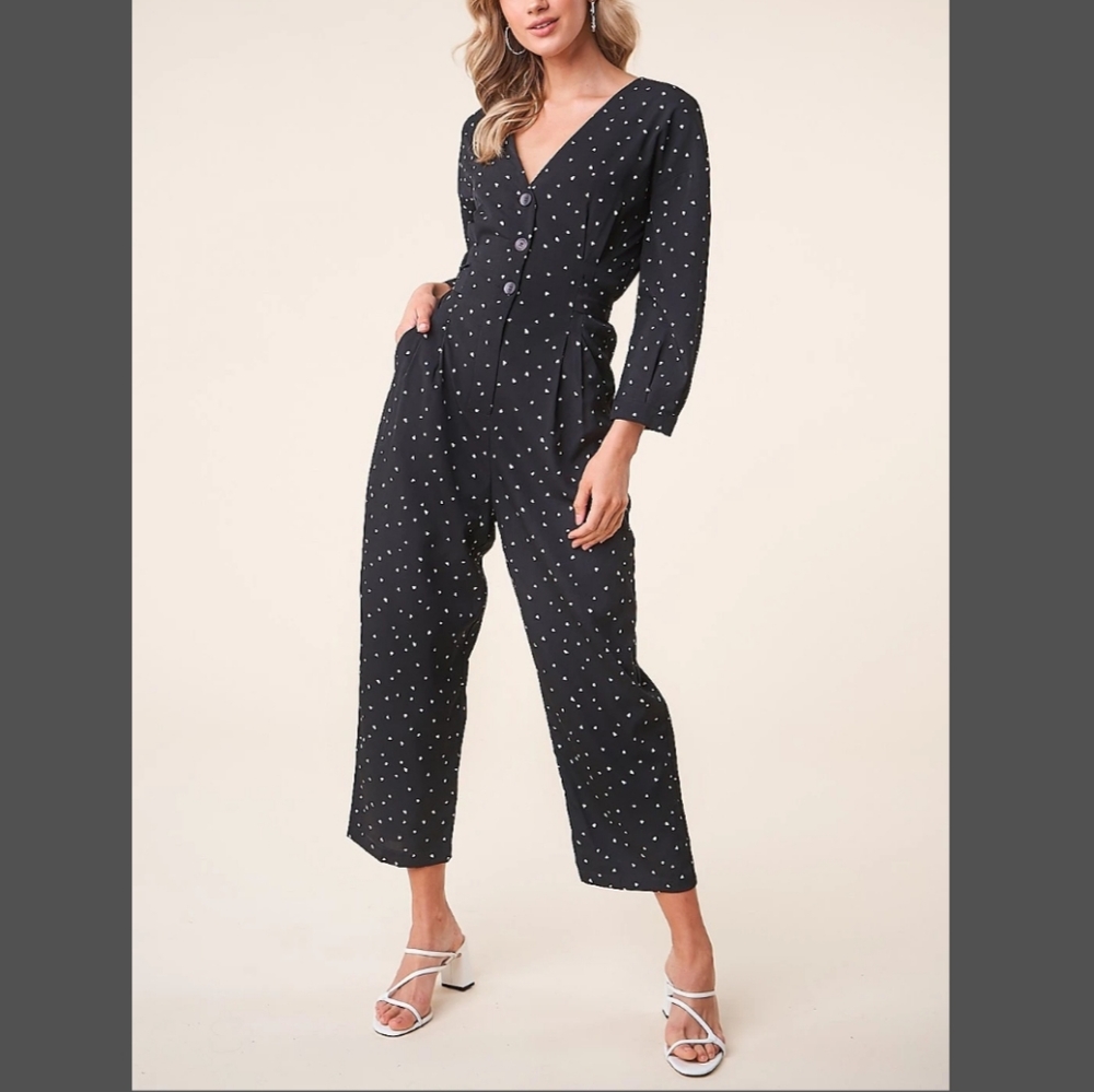 Sugarlips Black & White Heart Printed Jumpsuit